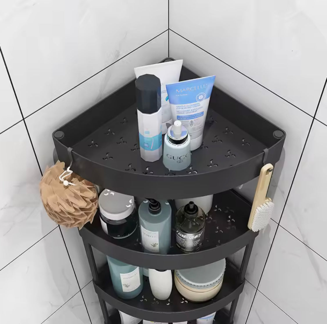 4 Layer Storage Rack, Multipurpose Floor Corner Rack, Movable Bathroom Corner Shelf 4 Layer Storage Rack, Multipurpose Floor Corner Rack, Movable Bathroom Corner Shelf